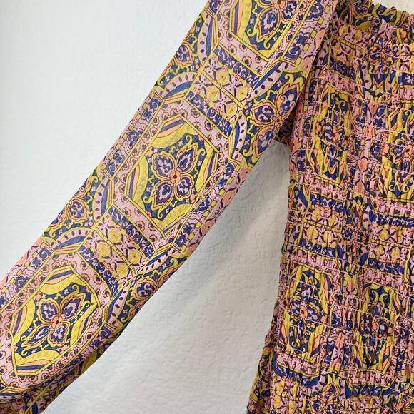 Moon River by Anthropologie Square Neck Smocked Long Sleeve Mini Dress Small - Picture 5 of 7